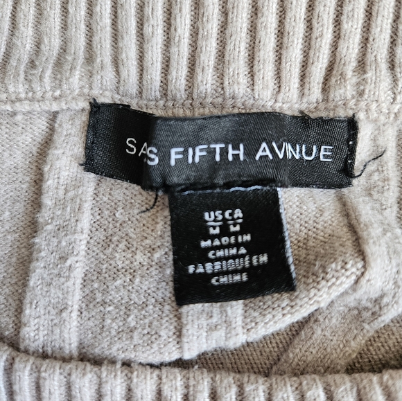 Saks Fifth Avenue Elegant Beige Ribbed Sweater Dress - Picture 6 of 6